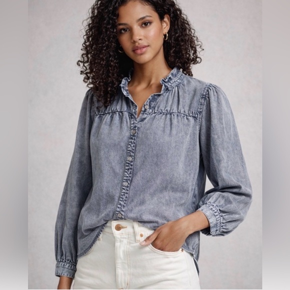 Rails Tops - Rails Camille Top in Sapphire Acid Wash SZ MED Tencel Peasant Cottagecore Ruffle